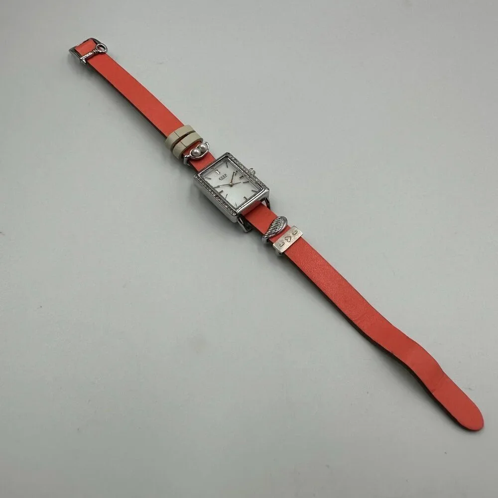 3/$30 Keep Collective Watch Women Silver Tone Orange Reversible Band New Battery
